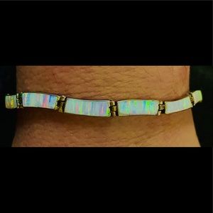 Vintage Fire Opal Inlay .950 Silver Link Bracelet